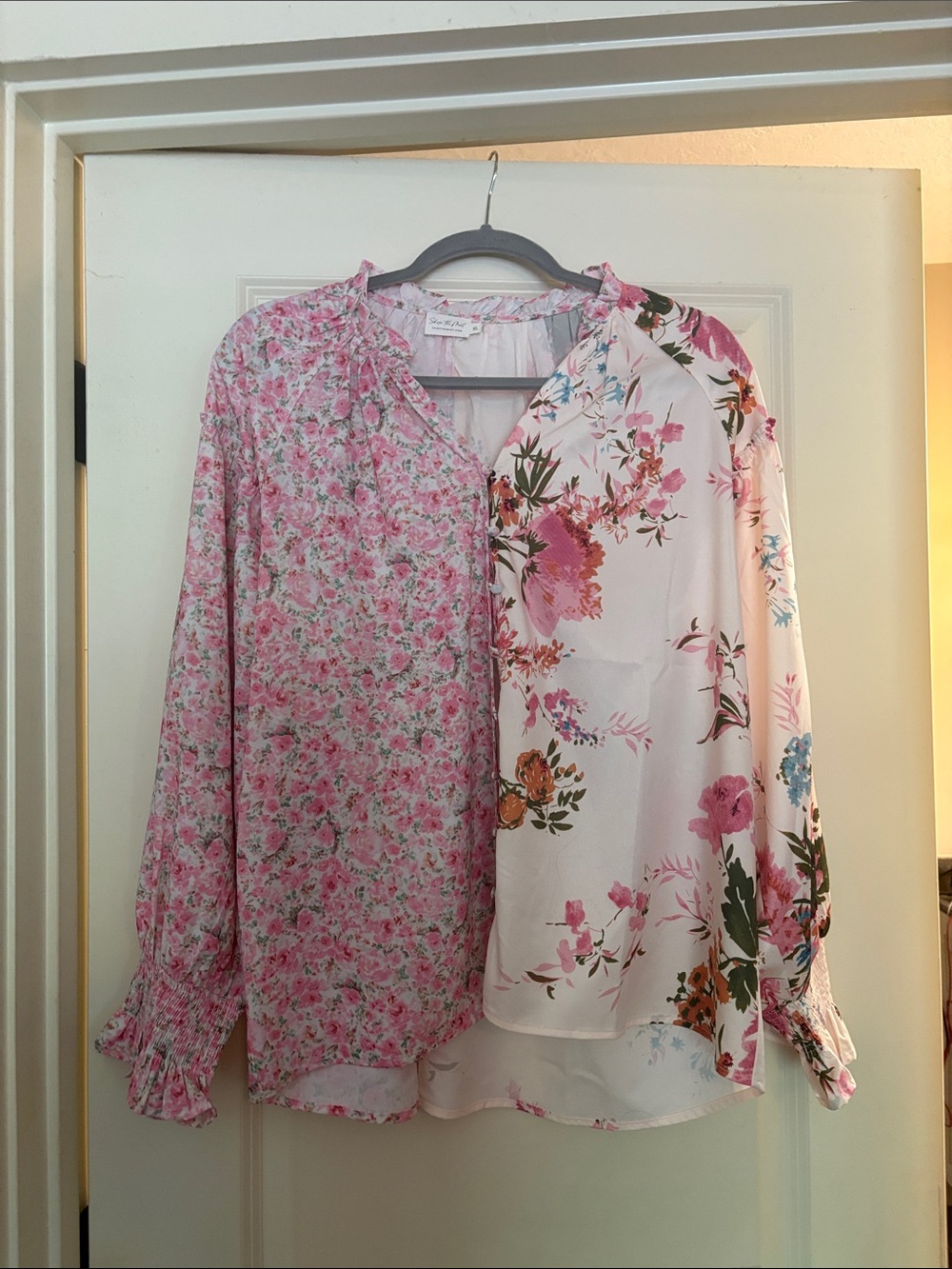Mixed Pink Floral Patchwork Blouse - Women